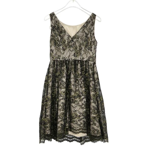 Jessica Simpson Black & Gold Lace A-Line Mini Dress Formal Size 2 - Picture 4 of 7